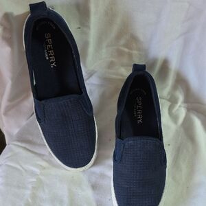 Sperry Dark Blue Textured Slip-Ons